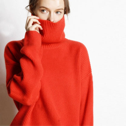 DY Wool Women's Sweater Autumn Winter Warm Turtlenecks Casual Loose Oversized Lady Sweaters Knitted Pullover Top Pull Femme