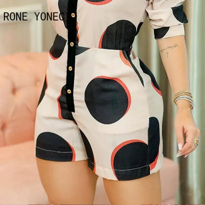 Women Polkadot Print Colorblock Button Front Romper Casual Summer Romper Women Jumpsuits.