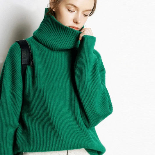 Knitted Turtlenecks Casual Loose Oversized Lady Sweaters  Pullover.