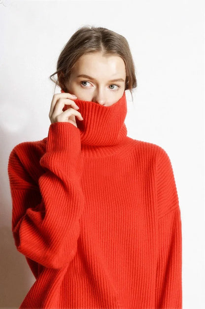 DY Wool Women's Sweater Autumn Winter Warm Turtlenecks Casual Loose Oversized Lady Sweaters Knitted Pullover Top Pull Femme