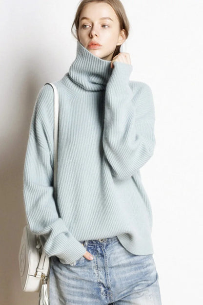 DY Wool Women's Sweater Autumn Winter Warm Turtlenecks Casual Loose Oversized Lady Sweaters Knitted Pullover Top Pull Femme