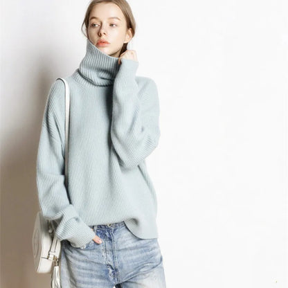 DY Wool Women's Sweater Autumn Winter Warm Turtlenecks Casual Loose Oversized Lady Sweaters Knitted Pullover Top Pull Femme