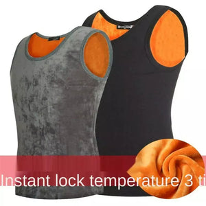 Winter warm top vest Gold velvet plus velvet thick warm vest men's cotton slim-fit base thermal underwear vest.