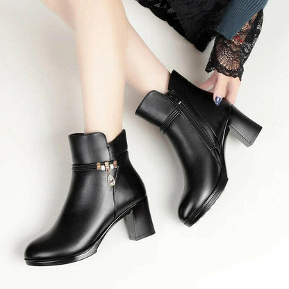 GKTINOO Women Winter Shoes 2023 New Fashion High heels Women Leather Boots Large Size Natural Wool Warm Ladies Short Boots.