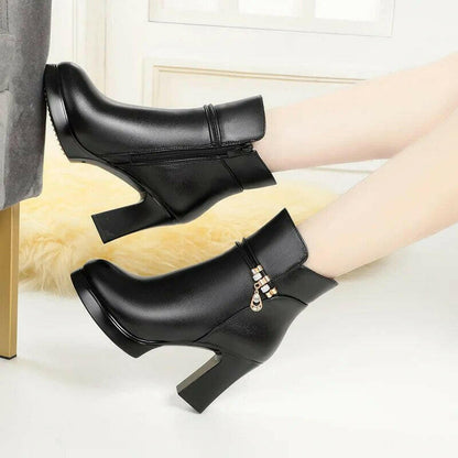 GKTINOO Women Winter Shoes 2023 New Fashion High heels Women Leather Boots Large Size Natural Wool Warm Ladies Short Boots.