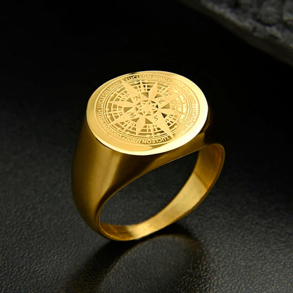 Mens Compass Ring Gold Stainless Steel fashion Navigator Jewelry for Men