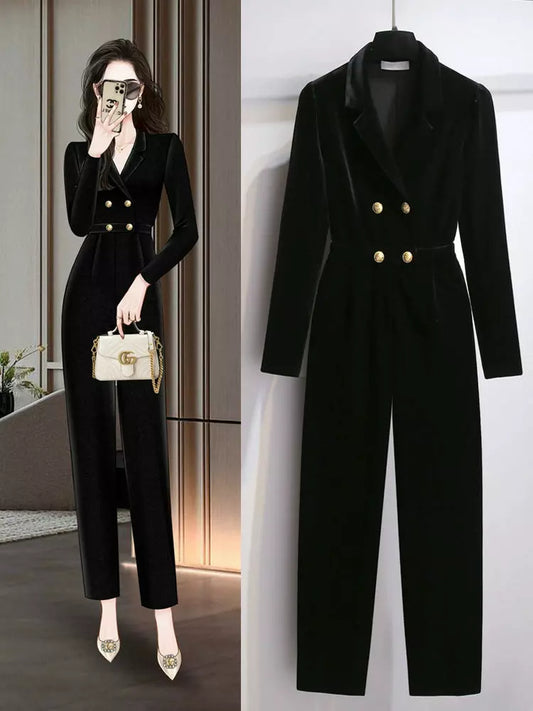 Vintage Velvet Fall Women's High Waist Jumpsuit