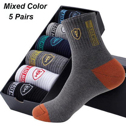 5 Pairs Apring And Fall Mens Sports Socks Summer Leisure Sweat Absorbent Comfortable Thin  Breathable Basketball Meias EU 38-43