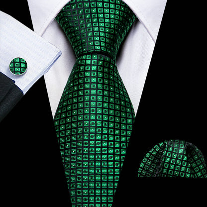 Barry.Wang Green Men Tie Wedding Silk Solid Necktie Pocket Square Cufflinks Sets New Suit High Quality Party Business Designer