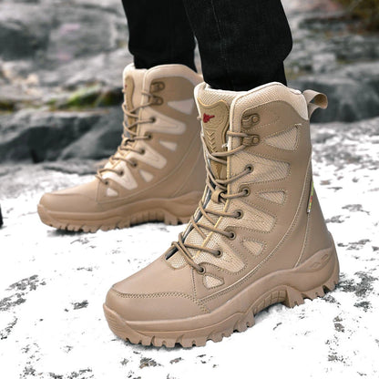 New Waterproof Men's Boots Outdoor Non-slip Men Hiking Boots High Top Winter Men's Motorcycle Boots Rubber Men Work Desert Boots