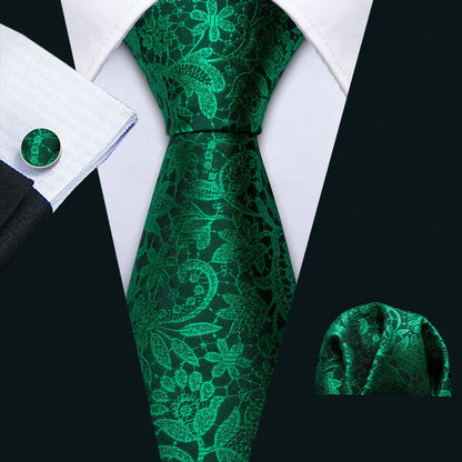 Barry.Wang Green Men Tie Wedding Silk Solid Necktie Pocket Square Cufflinks Sets New Suit High Quality Party Business Designer