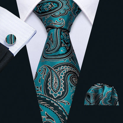 Barry.Wang Green Men Tie Wedding Silk Solid Necktie Pocket Square Cufflinks Sets New Suit High Quality Party Business Designer