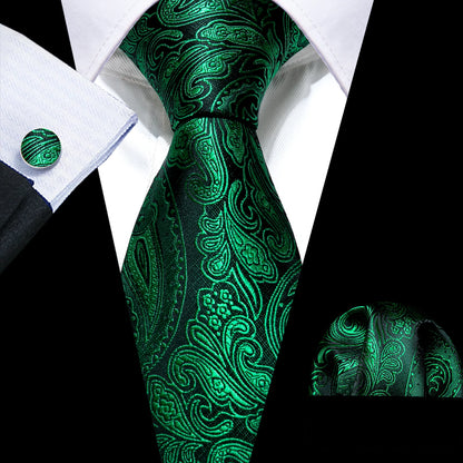 Barry.Wang Green Men Tie Wedding Silk Solid Necktie Pocket Square Cufflinks Sets New Suit High Quality Party Business Designer