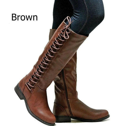 Brand Women Winter Shoes Genuine Leather Women Winter Boots NWarmful High Quality Knee High Boots Lace-Up Motorcycle Boot99.