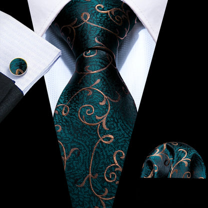 Barry.Wang Green Men Tie Wedding Silk Solid Necktie Pocket Square Cufflinks Sets New Suit High Quality Party Business Designer