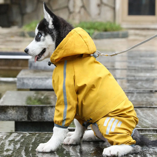 Hooded Reflective Dog Rain Coat with Leash Hole Lightweight Waterproof Puppy Clothes