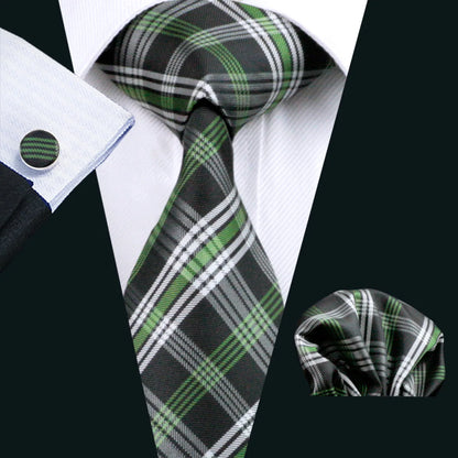 Barry.Wang Green Men Tie Wedding Silk Solid Necktie Pocket Square Cufflinks Sets New Suit High Quality Party Business Designer