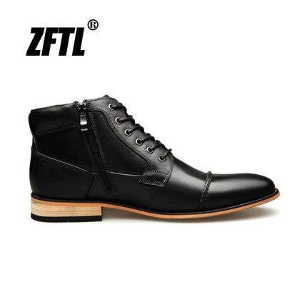 ZFTL New Men Ankle boots Handmade men Chelsea Genuine Leather Men boots Lace-up male Casual high-top boots big size 2023