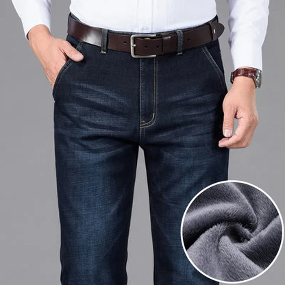 Winter Men's Warm Business Jeans