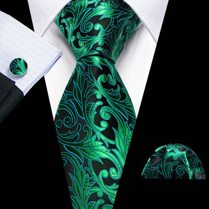 Barry.Wang Green Men Tie Wedding Silk Solid Necktie Pocket Square Cufflinks Sets New Suit High Quality Party Business Designer