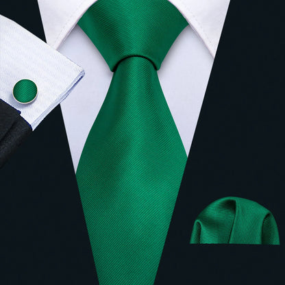 Barry.Wang Green Men Tie Wedding Silk Solid Necktie Pocket Square Cufflinks Sets New Suit High Quality Party Business Designer