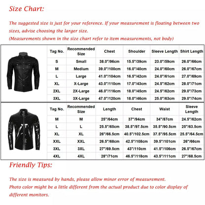 Fashion Nightclub Wear Men Men's Dress Shirts Trend Wet Look Patent Leather Long Sleeve Slim Fit T-shirt Top Coat Cosplay.