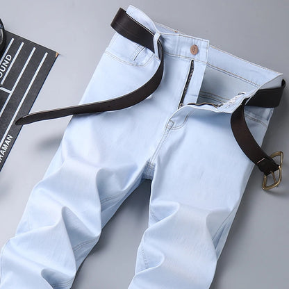 Sky Blue Slim Denim Pants Male Brand Trousers