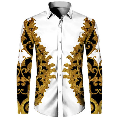 Luxury Golden Flower Chain 3D Print Men Long Sleeve Shirt .