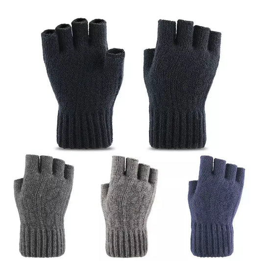 Men's Half Fingerless Gloves Winter Warm Alpaca Wool Fingerless Knitting Glove Adult Thickening Riding Leaking Fingers Gloves.