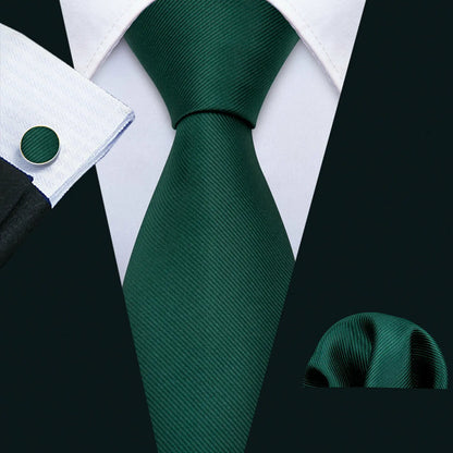 Barry.Wang Green Men Tie Wedding Silk Solid Necktie Pocket Square Cufflinks Sets New Suit High Quality Party Business Designer