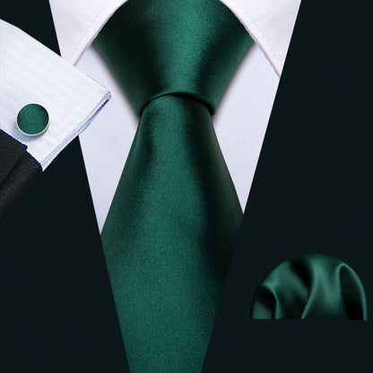 Barry.Wang Green Men Tie Wedding Silk Solid Necktie Pocket Square Cufflinks Sets New Suit High Quality Party Business Designer