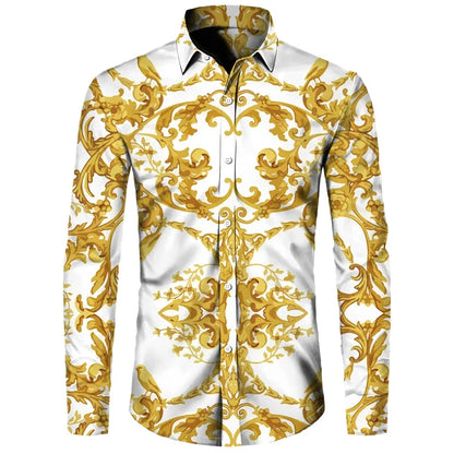 Luxury Golden Flower Chain 3D Print Men Long Sleeve Shirt .