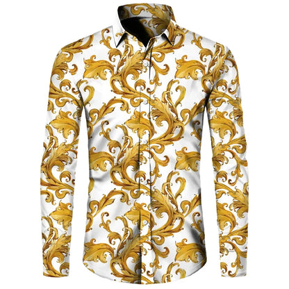 Luxury Golden Flower Chain 3D Print Men Long Sleeve Shirt .