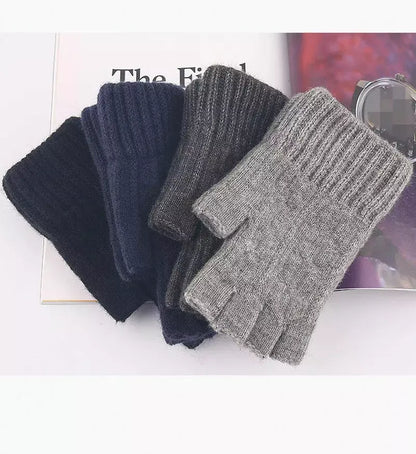 Men's Half Fingerless Gloves Winter Warm Alpaca Wool Fingerless Knitting Glove Adult Thickening Riding Leaking Fingers Gloves.