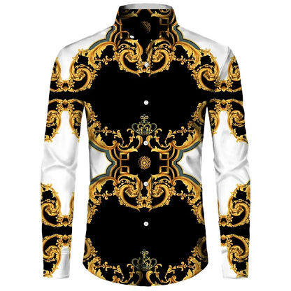 Luxury Golden Flower Chain 3D Print Men Long Sleeve Shirt .