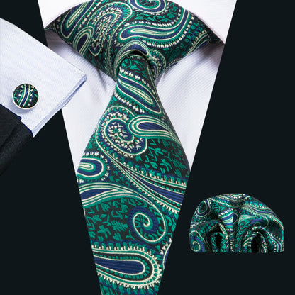 Barry.Wang Green Men Tie Wedding Silk Solid Necktie Pocket Square Cufflinks Sets New Suit High Quality Party Business Designer