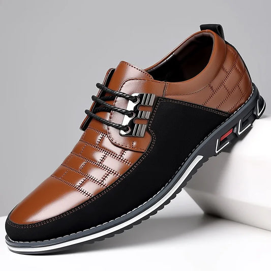 Men Sneakers Shoes Fashion Brand Classic Lace-Up Casual Loafers Pu Leather Shoes Black Breathable Business Men Shoes