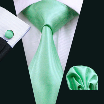 Barry.Wang Green Men Tie Wedding Silk Solid Necktie Pocket Square Cufflinks Sets New Suit High Quality Party Business Designer