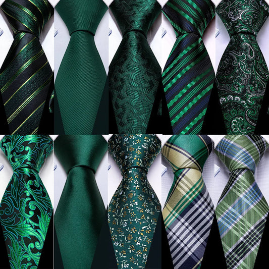 Barry.Wang Green Men Tie Wedding Silk Solid Necktie Pocket Square Cufflinks Sets.