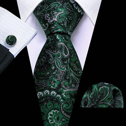 Barry.Wang Green Men Tie Wedding Silk Solid Necktie Pocket Square Cufflinks Sets New Suit High Quality Party Business Designer