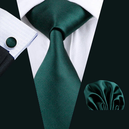 Barry.Wang Green Men Tie Wedding Silk Solid Necktie Pocket Square Cufflinks Sets New Suit High Quality Party Business Designer