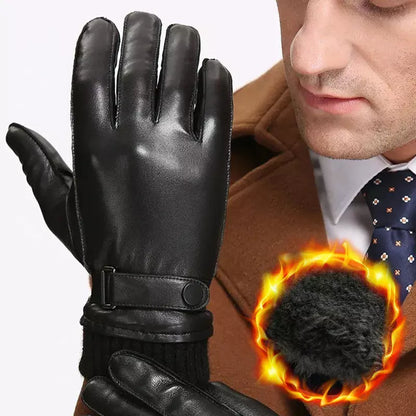 Fleece Leather Gloves Men's Winter Autumn PU Linings Cashmere Warm Sports Male Driving Mittens Waterproof Tactical Glove Guantes.