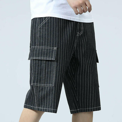 Men Fashion Baggy Cargo Jean Shorts Mens Mult Pockets Boardshorts Shorts Denim Overall Breeches Loose Shorts Jeans For Men.