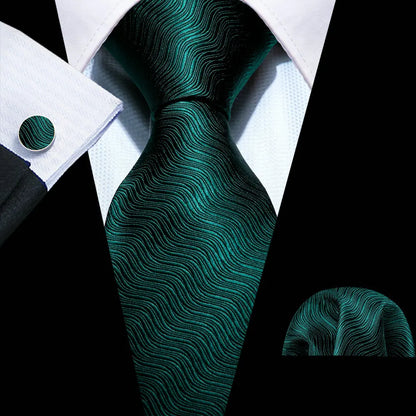 Barry.Wang Green Men Tie Wedding Silk Solid Necktie Pocket Square Cufflinks Sets New Suit High Quality Party Business Designer