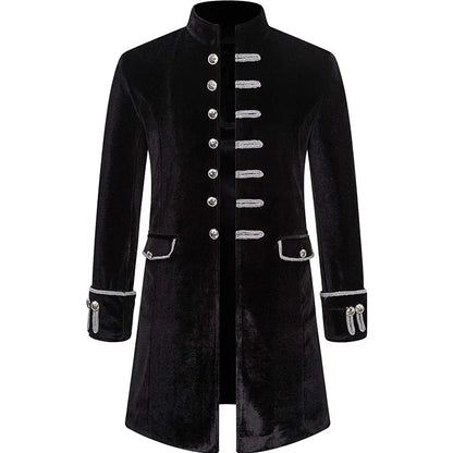 Men Steampunk Gothic Victorian Jacket Vintage Wine Red Velvet Tailcoat.