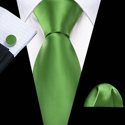 Barry.Wang Green Men Tie Wedding Silk Solid Necktie Pocket Square Cufflinks Sets New Suit High Quality Party Business Designer