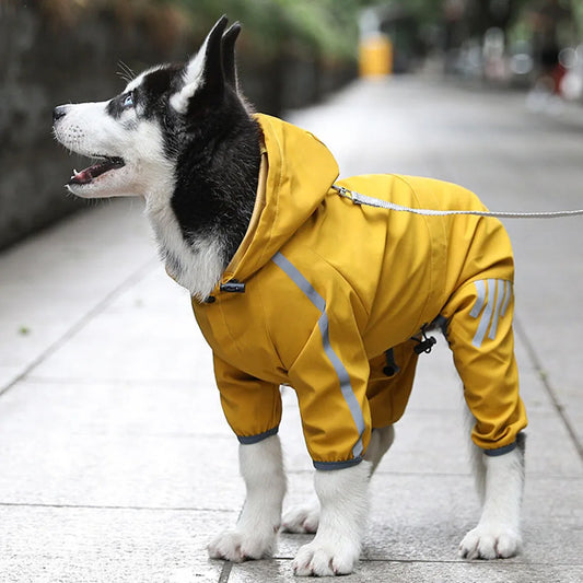 Hooded Reflective Dog Rain Coat with Leash Hole Lightweight Waterproof Puppy Clothes