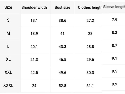 size guide for breathable TOPS