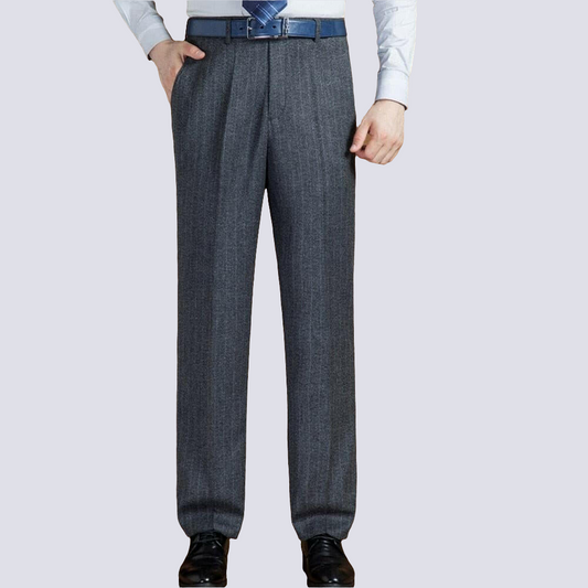 High Waist Wool Men Pants Classic Straight Loose Pleated Black Suit Pants