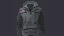 Load and play video in Gallery viewer, Black Gray PU Leather jacket Hoodie
